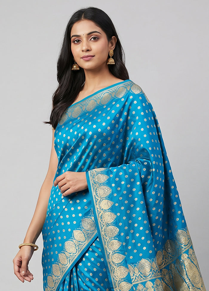 Blue Handloom Banarasi Pure Silk Saree With Blouse Piece