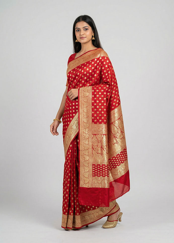 Maroon Handloom Banarasi Pure Silk Saree With Blouse Piece