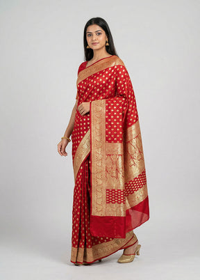 Maroon Handloom Banarasi Pure Silk Saree With Blouse Piece