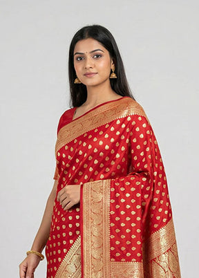 Maroon Handloom Banarasi Pure Silk Saree With Blouse Piece