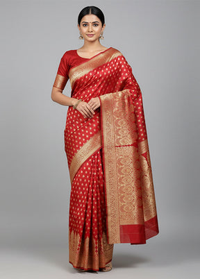 Maroon Handloom Banarasi Pure Silk Saree With Blouse Piece