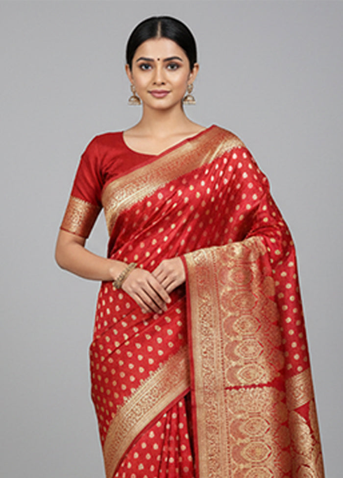 Maroon Handloom Banarasi Pure Silk Saree With Blouse Piece