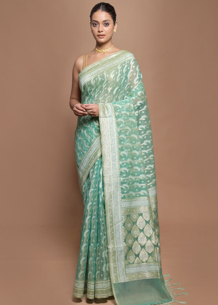 Green Kora Silk Saree With Blouse Piece