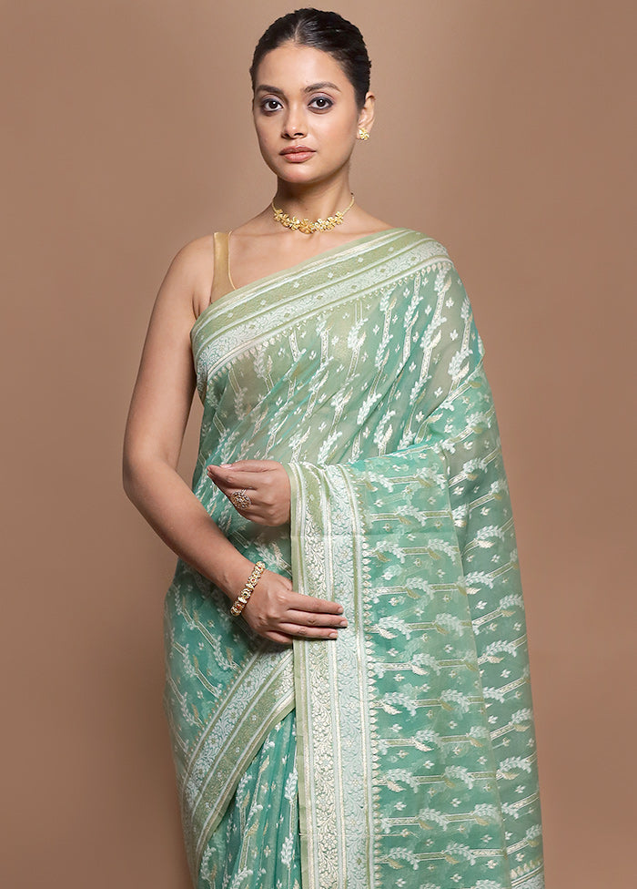 Green Kora Silk Saree With Blouse Piece