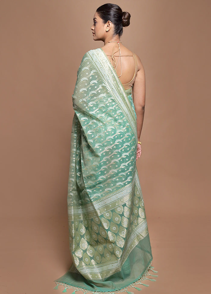 Green Kora Silk Saree With Blouse Piece