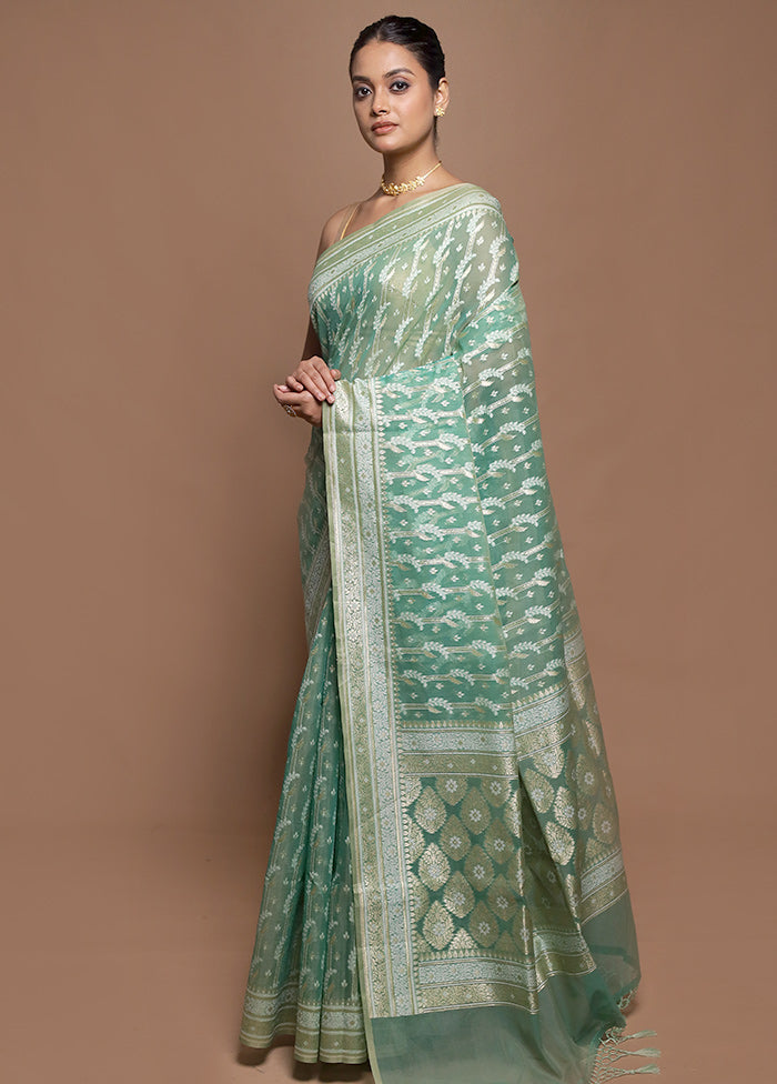 Green Kora Silk Saree With Blouse Piece