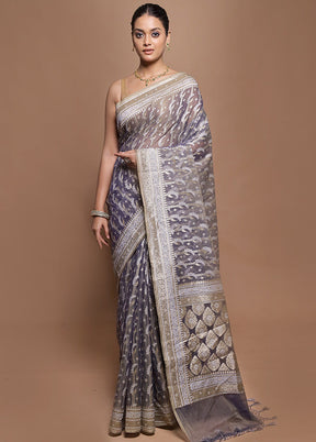 Grey Kora Silk Saree With Blouse Piece