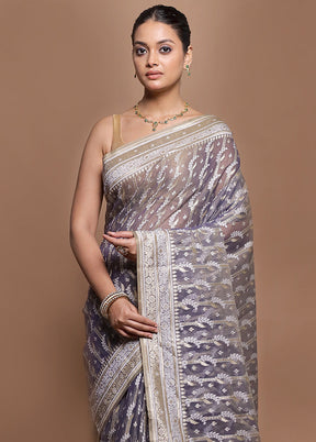 Grey Kora Silk Saree With Blouse Piece