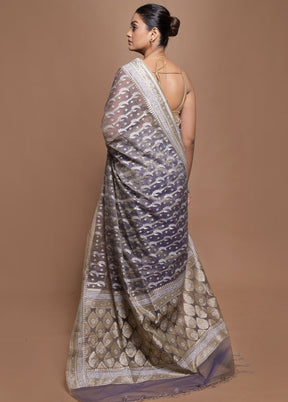 Grey Kora Silk Saree With Blouse Piece