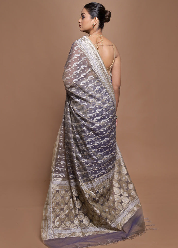 Grey Kora Silk Saree With Blouse Piece