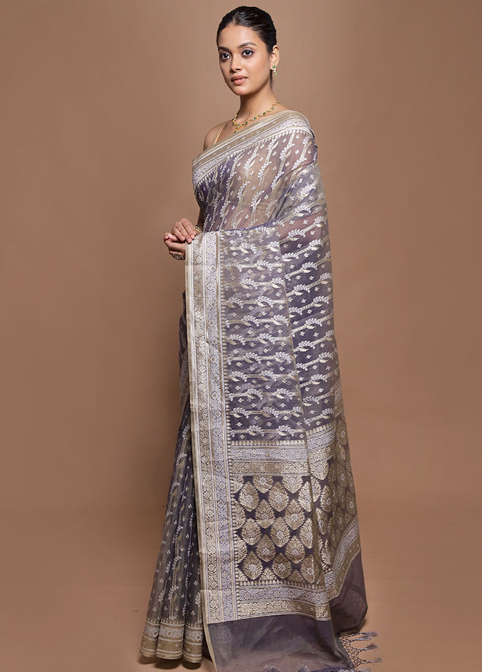 Grey Kora Silk Saree With Blouse Piece