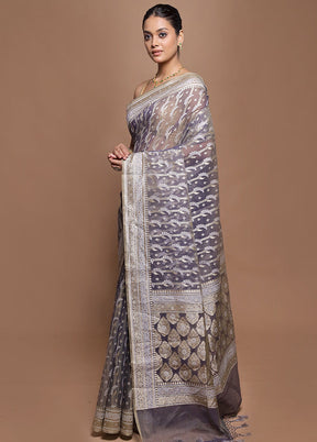 Grey Kora Silk Saree With Blouse Piece