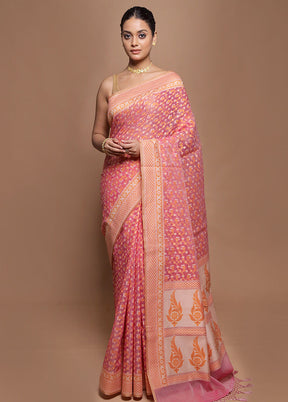 Pink Kora Silk Saree With Blouse Piece