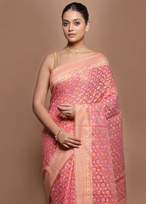Pink Kora Silk Saree With Blouse Piece
