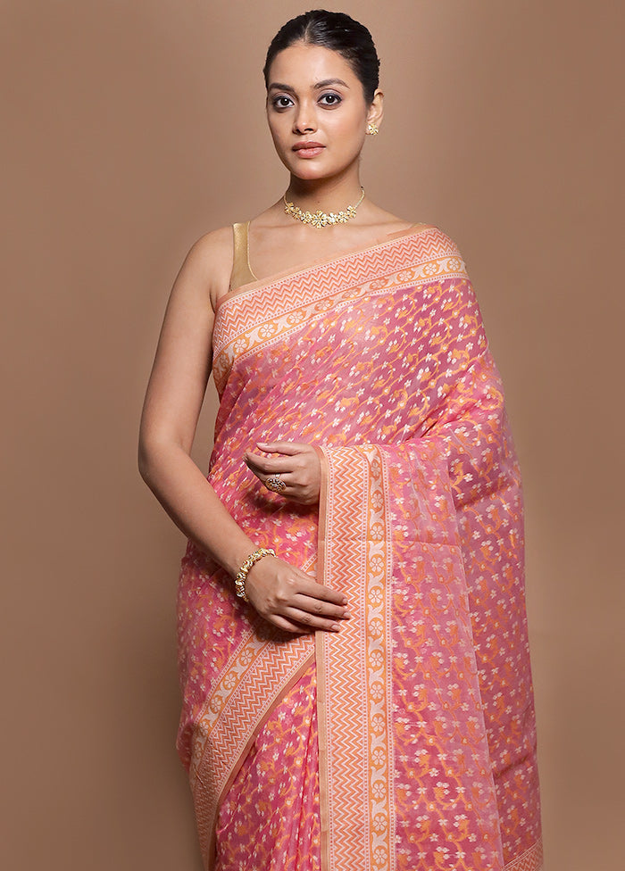 Pink Kora Silk Saree With Blouse Piece