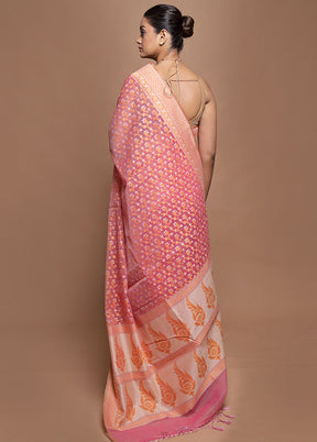 Pink Kora Silk Saree With Blouse Piece