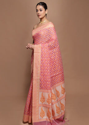 Pink Kora Silk Saree With Blouse Piece