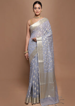 Blue Kora Silk Saree With Blouse Piece
