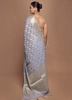 Blue Kora Silk Saree With Blouse Piece