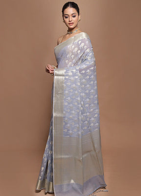 Blue Kora Silk Saree With Blouse Piece
