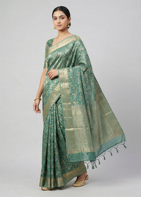 Green Kora Silk Saree With Blouse Piece