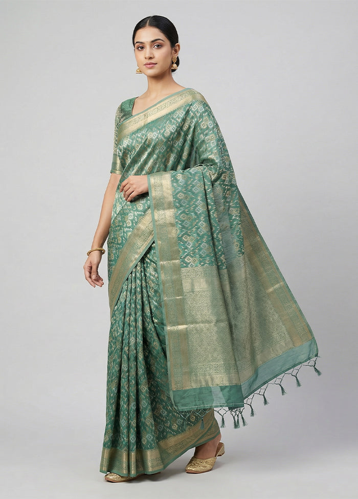 Green Kora Silk Saree With Blouse Piece