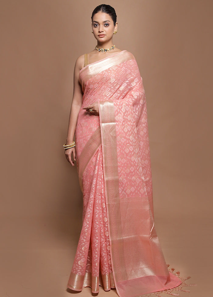 Pink Kora Silk Saree With Blouse Piece