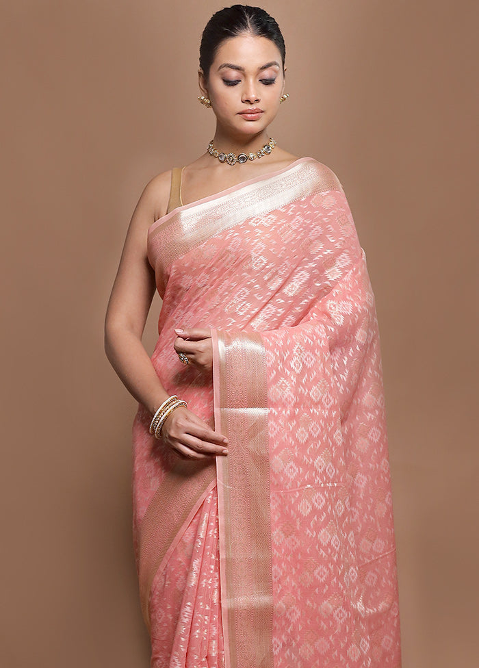 Pink Kora Silk Saree With Blouse Piece