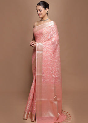 Pink Kora Silk Saree With Blouse Piece