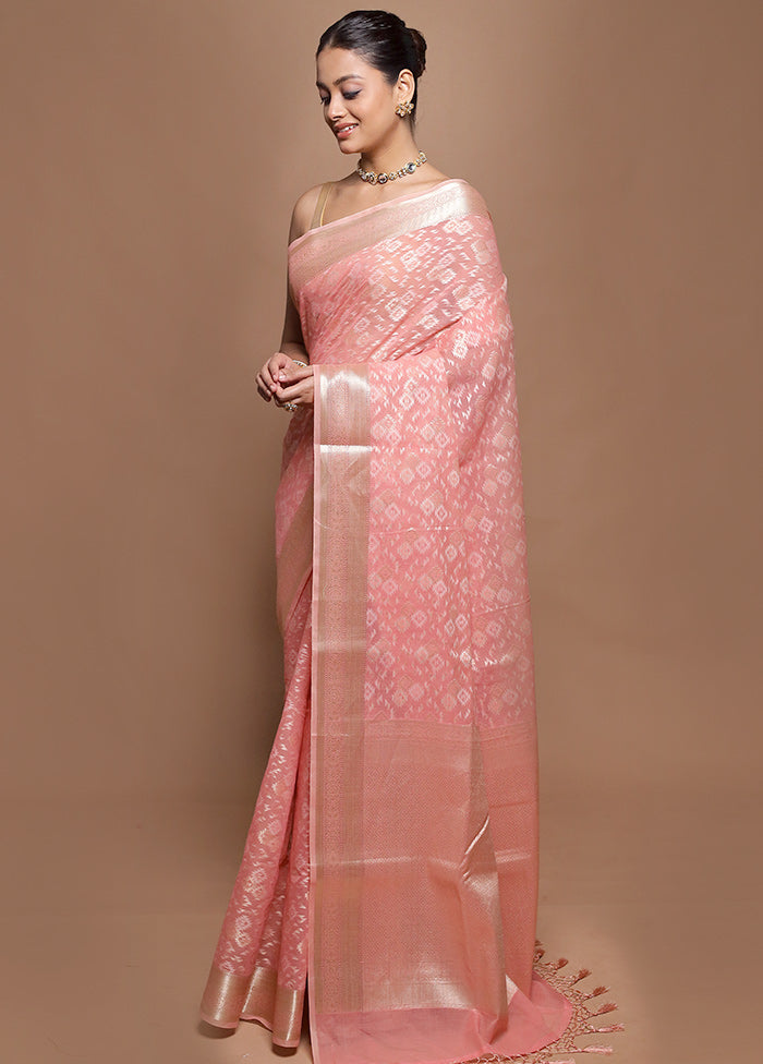 Pink Kora Silk Saree With Blouse Piece