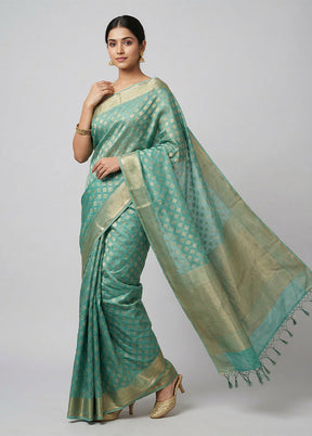Green Kora Silk Saree With Blouse Piece