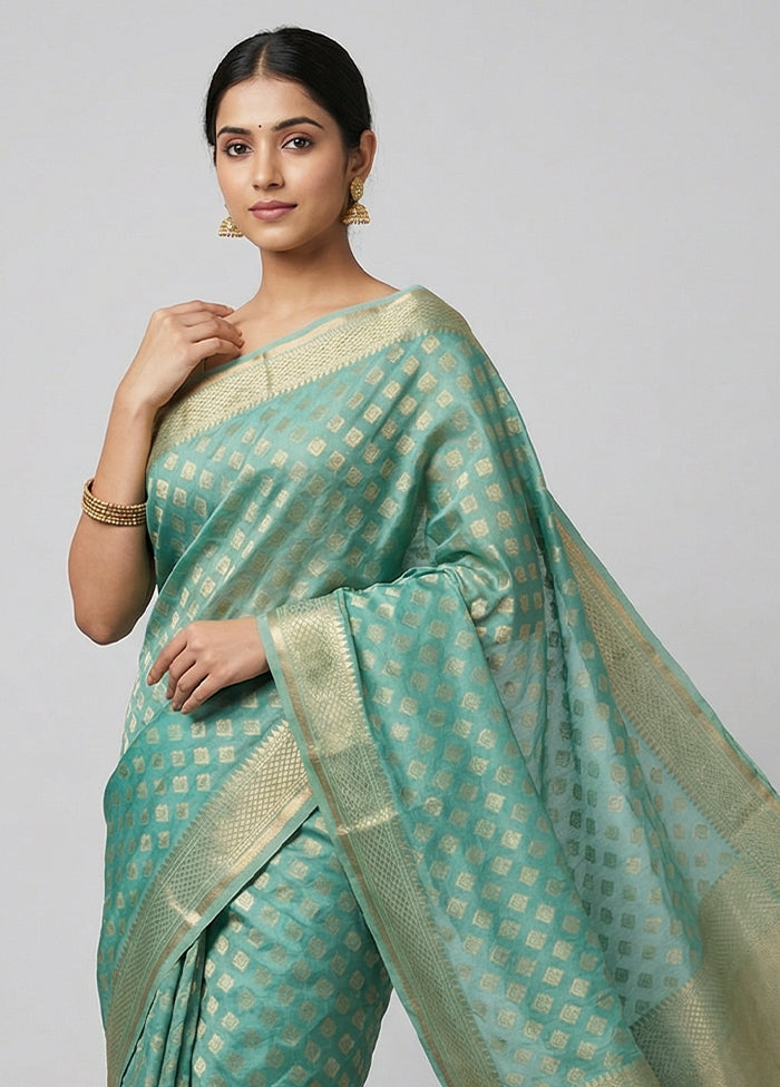 Green Kora Silk Saree With Blouse Piece