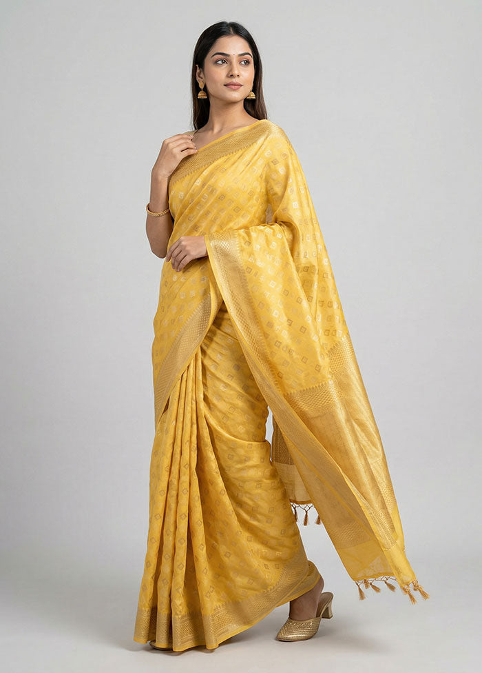 Yellow Kora Silk Saree With Blouse Piece