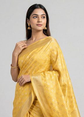 Yellow Kora Silk Saree With Blouse Piece