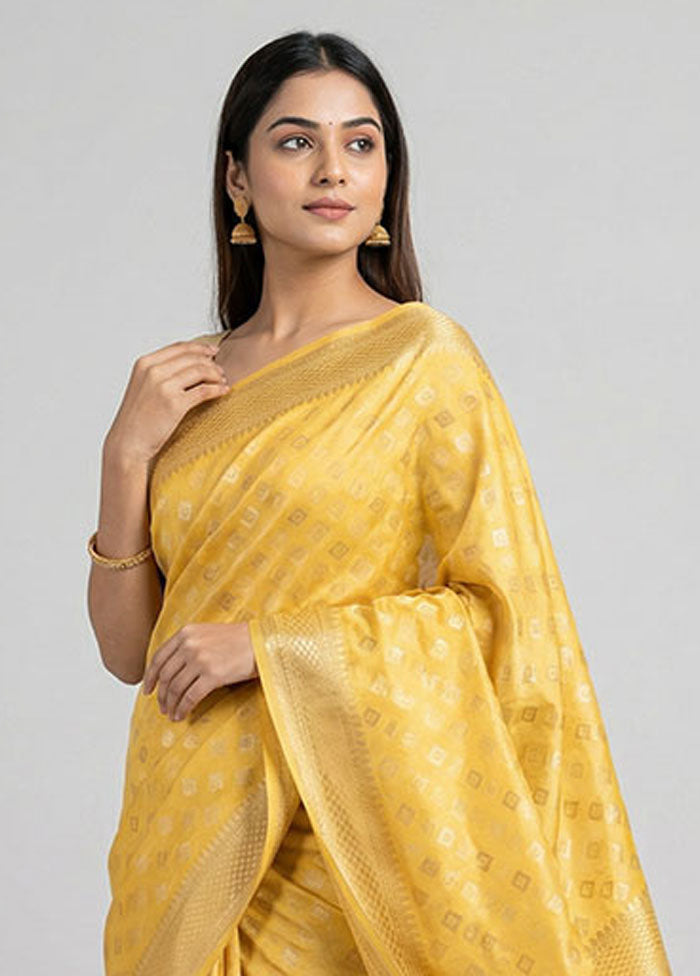 Yellow Kora Silk Saree With Blouse Piece
