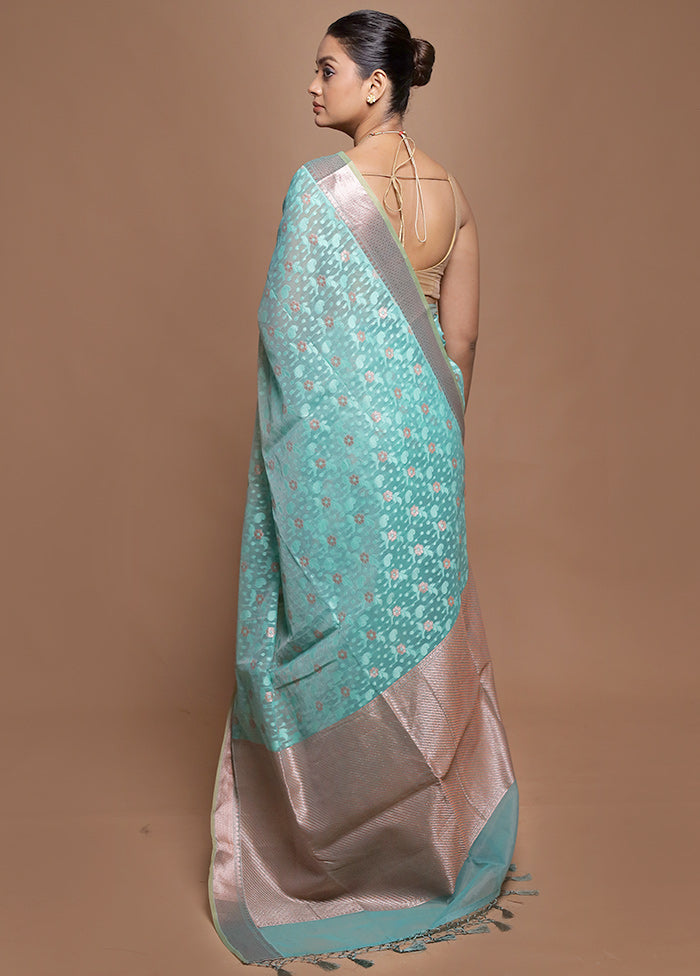 Blue Kora Silk Saree With Blouse Piece