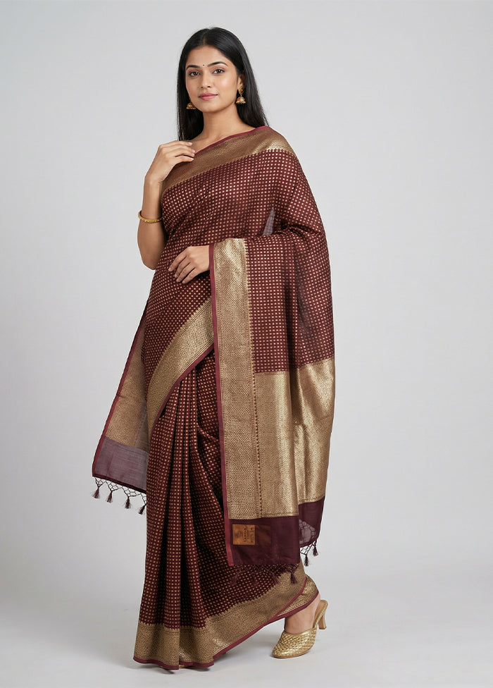 Maroon Kora Silk Saree With Blouse Piece