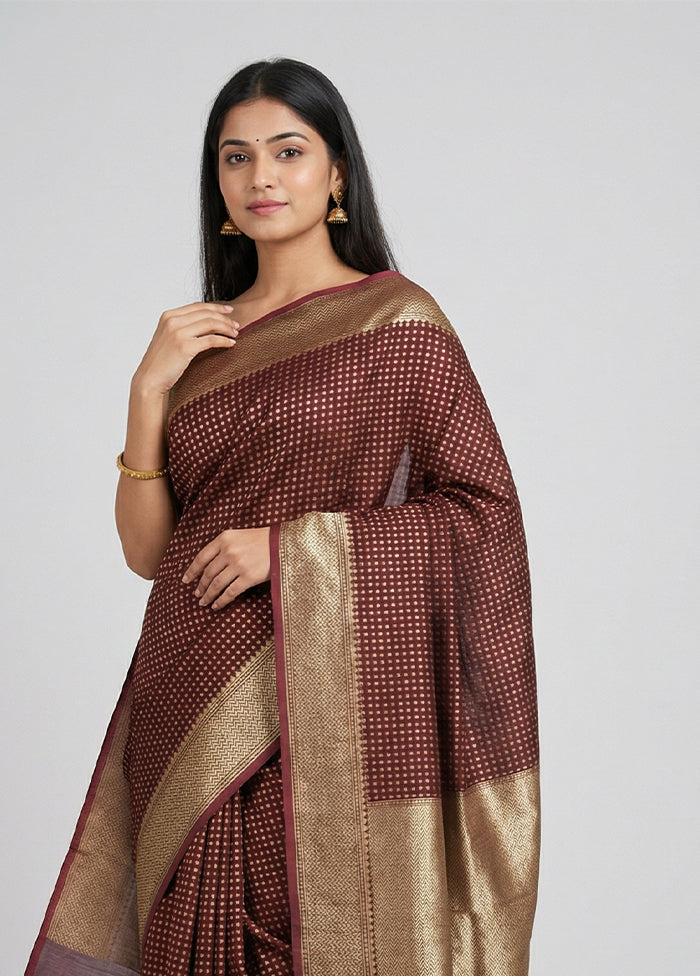 Maroon Kora Silk Saree With Blouse Piece