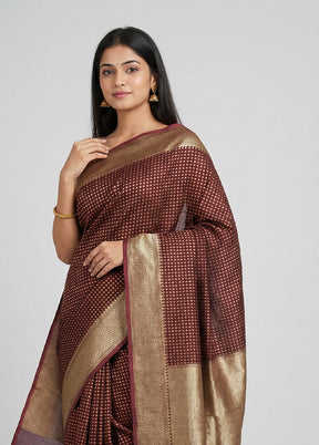 Maroon Kora Silk Saree With Blouse Piece
