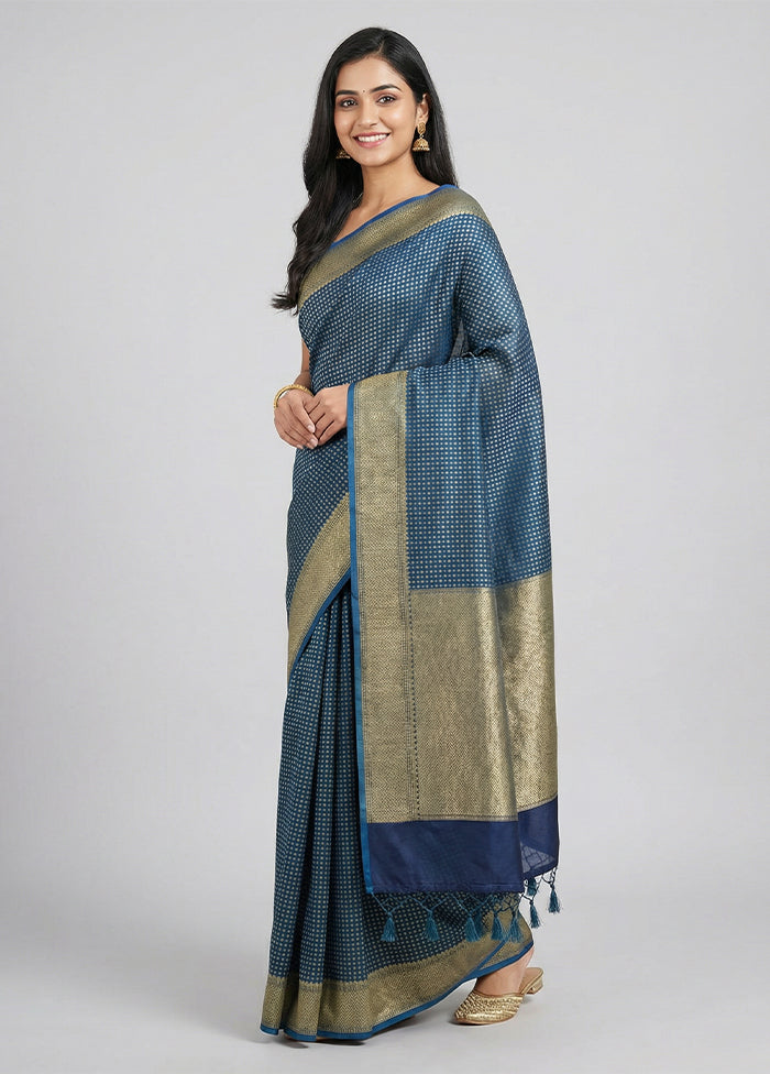 Blue Kora Silk Saree With Blouse Piece