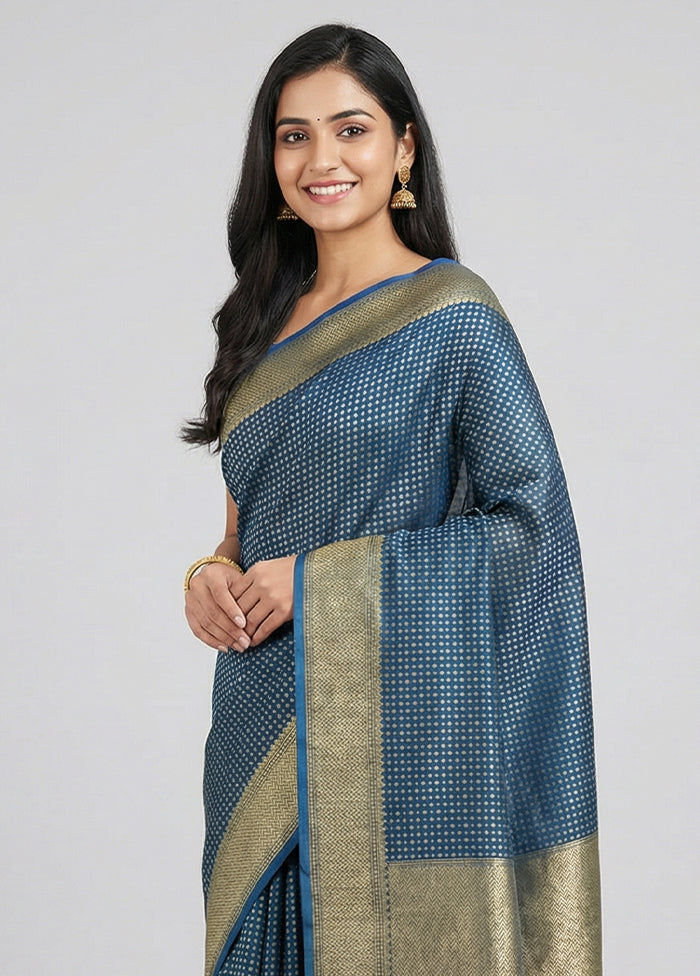 Blue Kora Silk Saree With Blouse Piece