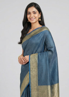 Blue Kora Silk Saree With Blouse Piece