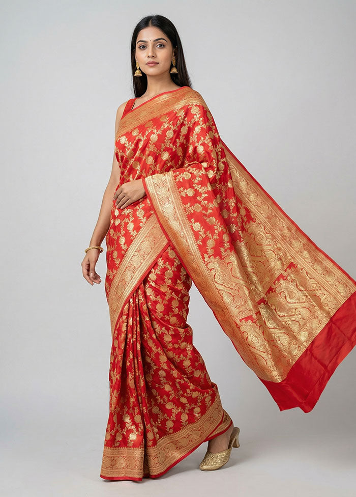Pink Handloom Banarasi Pure Silk Saree With Blouse Piece