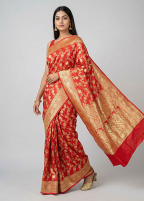 Pink Handloom Banarasi Pure Silk Saree With Blouse Piece