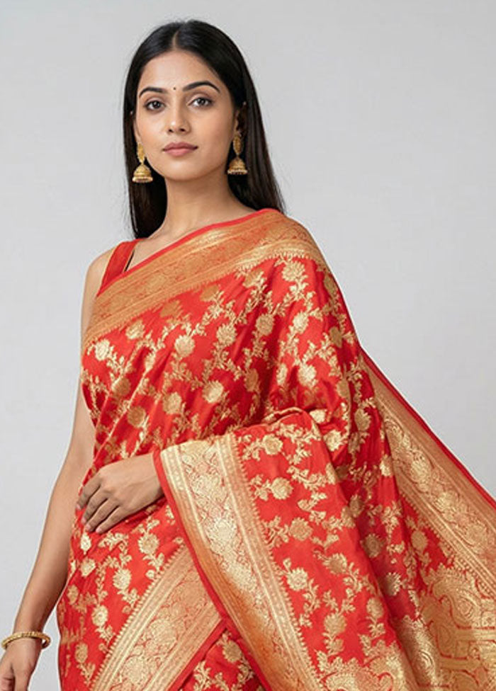 Pink Handloom Banarasi Pure Silk Saree With Blouse Piece