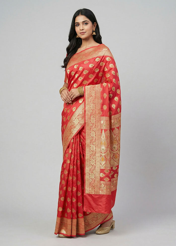 Pink Handloom Banarasi Pure Silk Saree With Blouse Piece