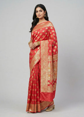 Pink Handloom Banarasi Pure Silk Saree With Blouse Piece