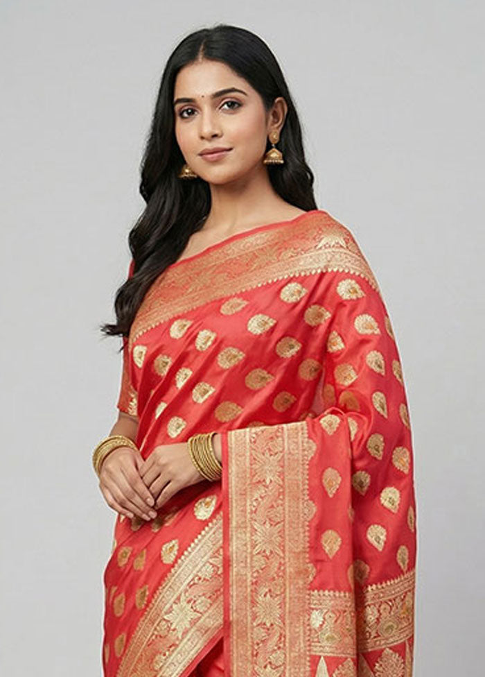 Pink Handloom Banarasi Pure Silk Saree With Blouse Piece