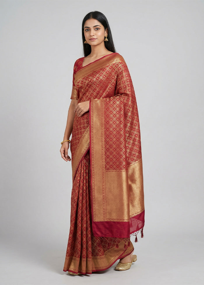 Pink Kora Silk Saree With Blouse Piece