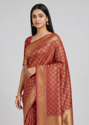 Pink Kora Silk Saree With Blouse Piece